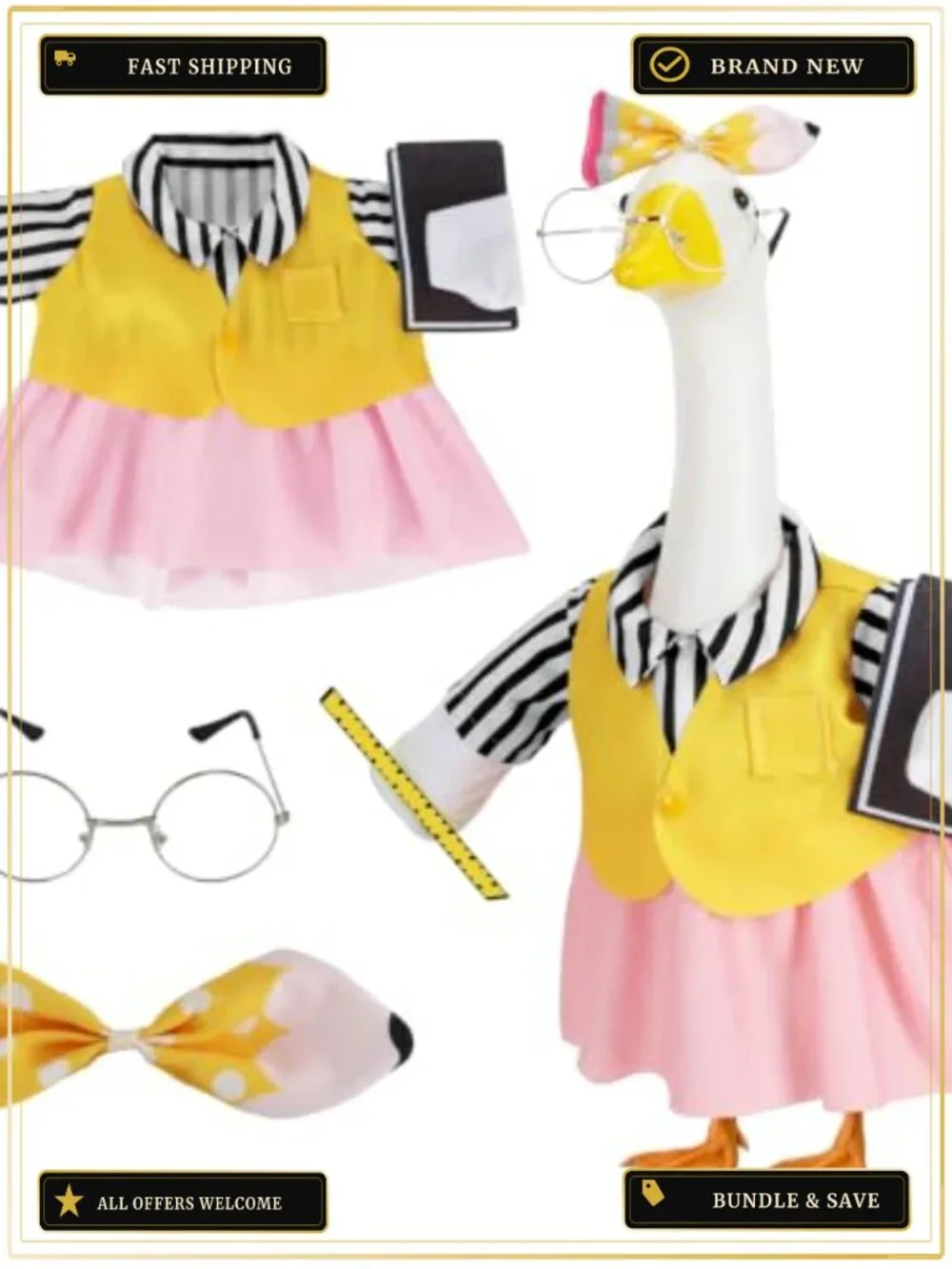 Porch Goose Teacher Outfit, Back to School Costume for 23 Inch Goose, Dress